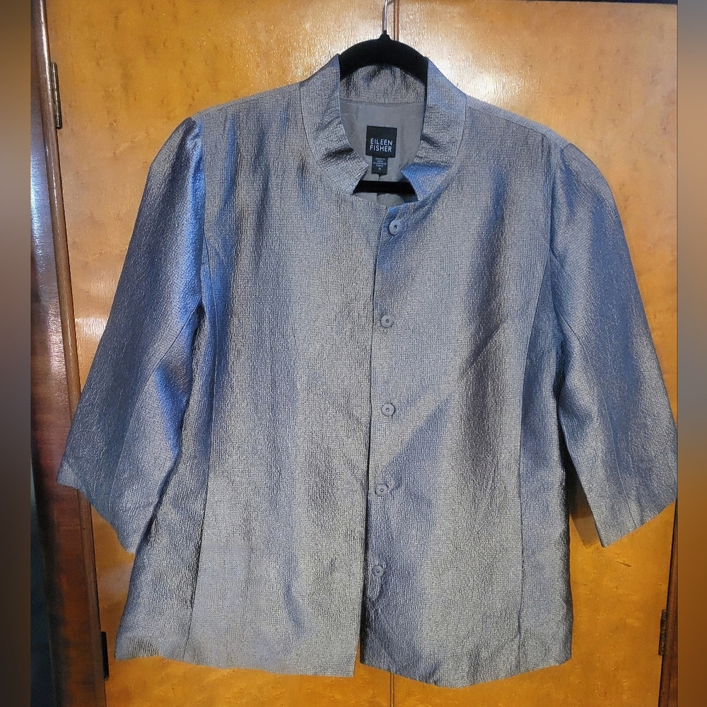 Eileen Fisher 100% Silk Women's Silver Jacket